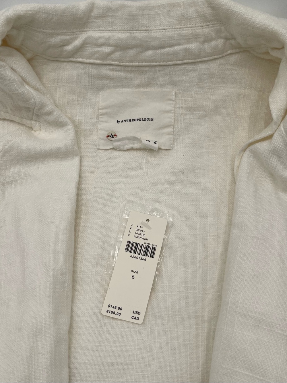 Anthropologie Linen Blend Open Front Blazer Tulip Hem Back Jacket Cream Size 6 - Picture 9 of 16